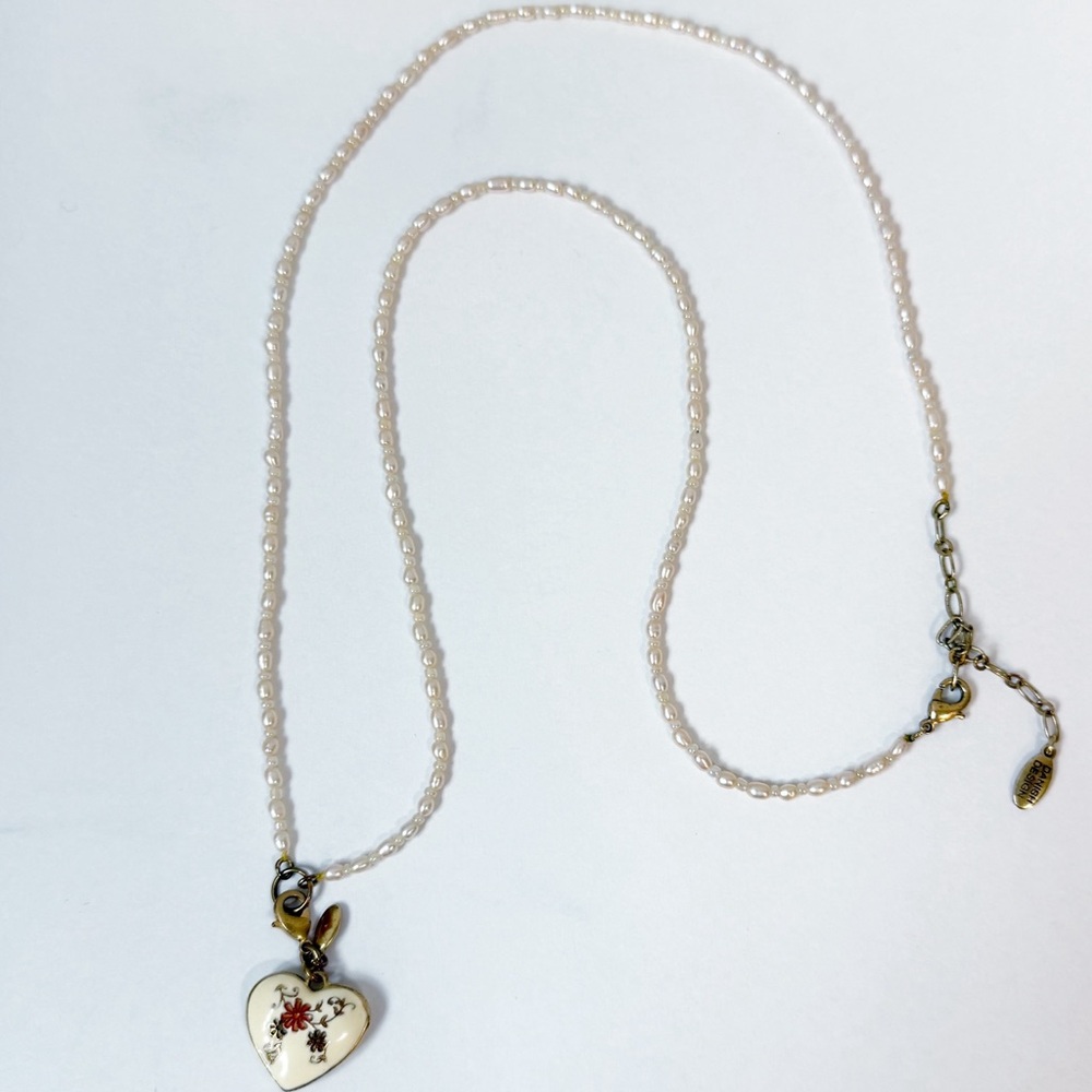 Pilgrim Enamel Heart Pearl Long Necklace Cream